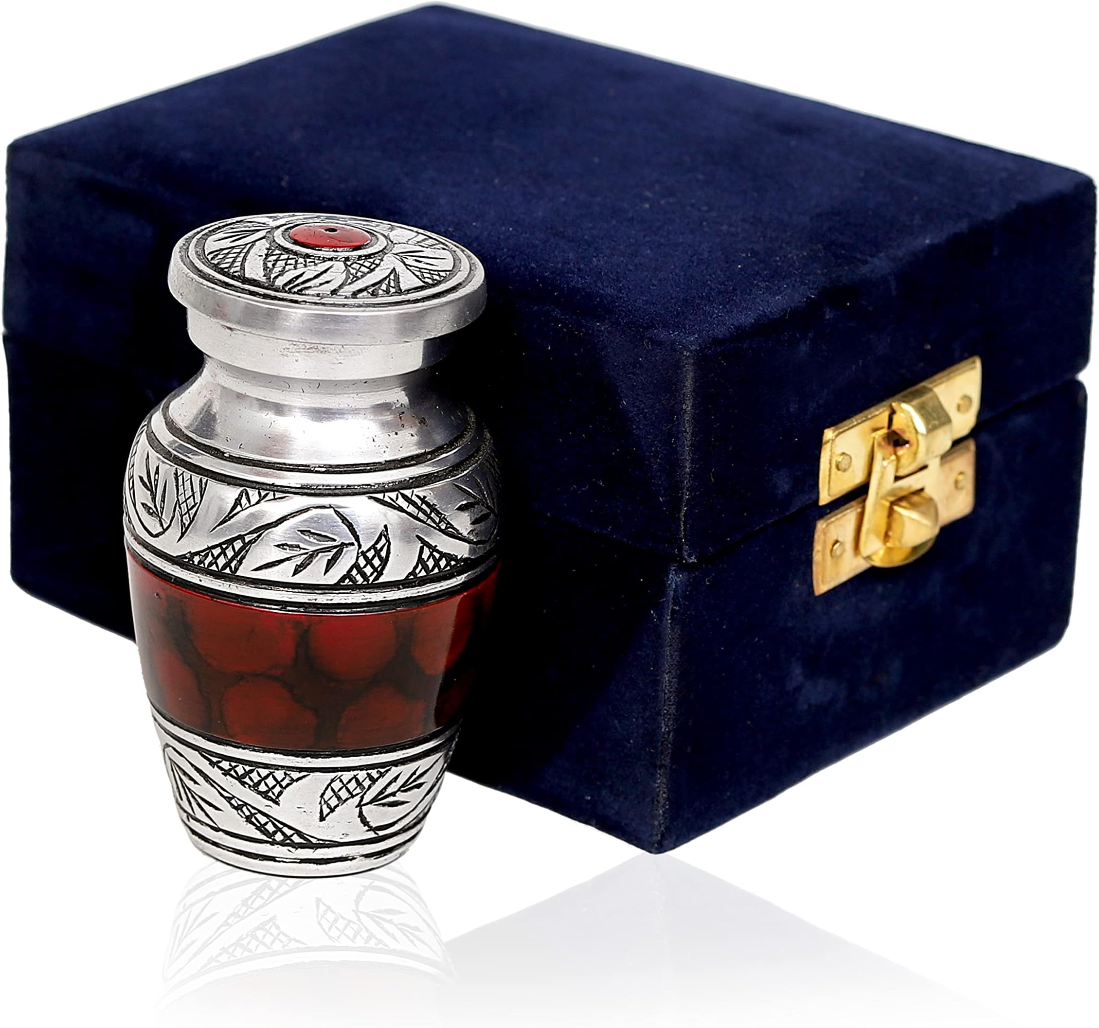 HLC Lovely Small Keepsake Urn - Red Brass Mini Memorial Urn for Human Ashes (3 cu.in) With Velvet Box Bag