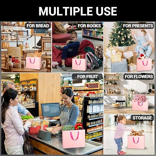 Miniatura 4 de EUSOAR Bolsas de compras para regalos, 8.6 x 3.9 x 7 pulgadas, 20 bolsas de papel con asas, bolsas de papel kraft resistentes reciclables rosadas,