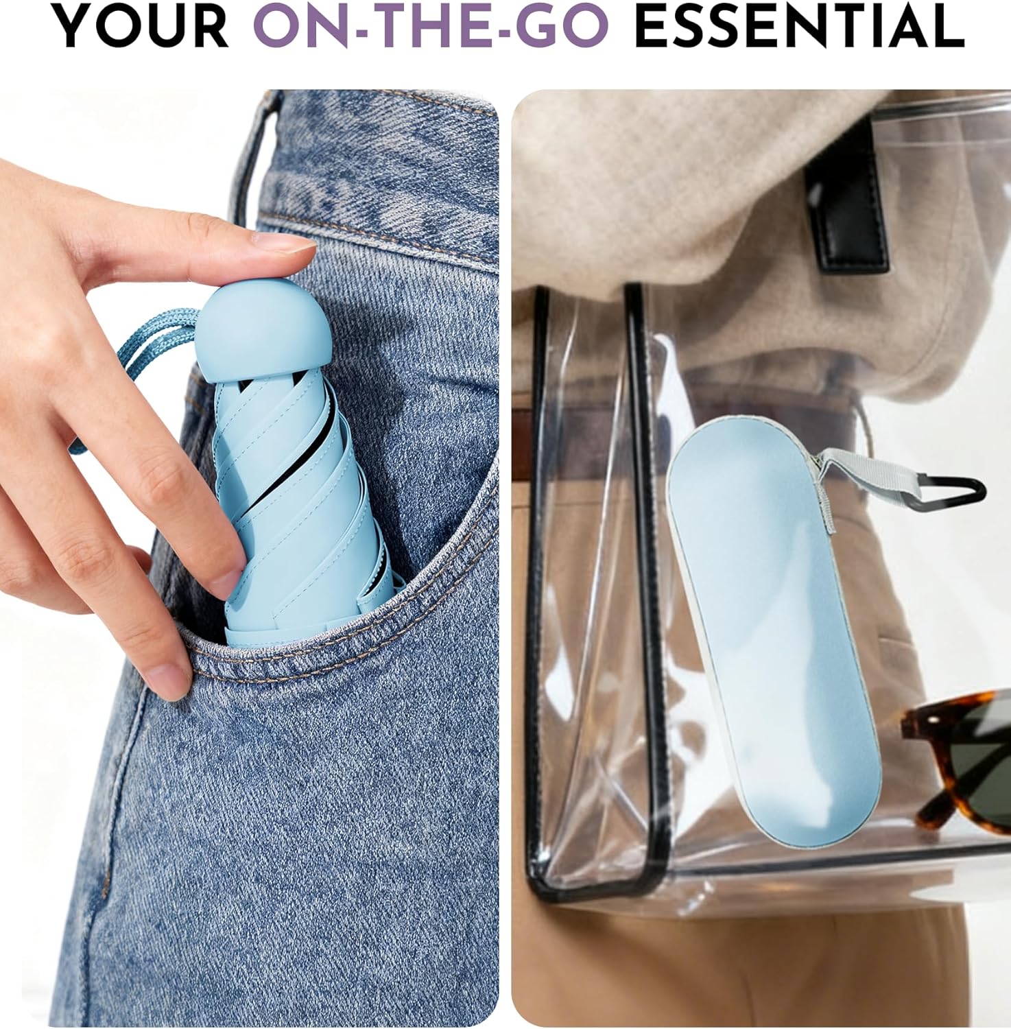 Travel Mini Umbrella Compact Small & Lightweight, UV Rain Protection, Pocket-Sized Folding Umbrellas with Quickdraw & Case for Men Women & Kids Backpack - Image 7