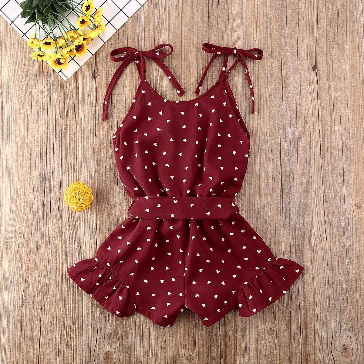 Toddler Kid Baby Girl Strap Sleeveless Romper Halter Heart Jumpsuit Bodysuit Shorts Overalls Summer Outfits Set