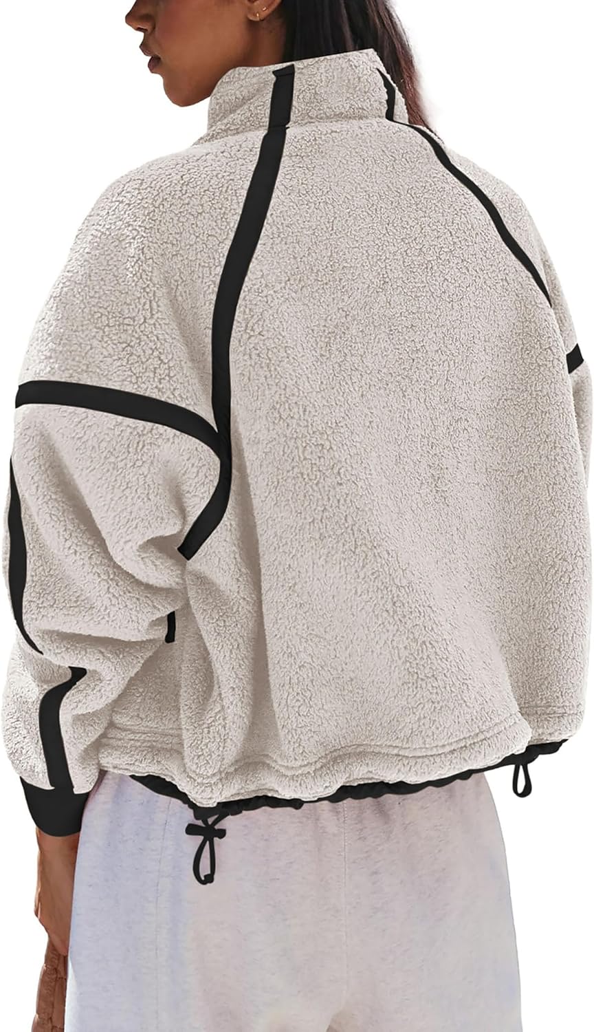 Womens Fleece Zip Up Jacket Sherpa Fuzzy Teddy Jackets Color Block Casual Oversized Coats Winter Outerwear - Image 4