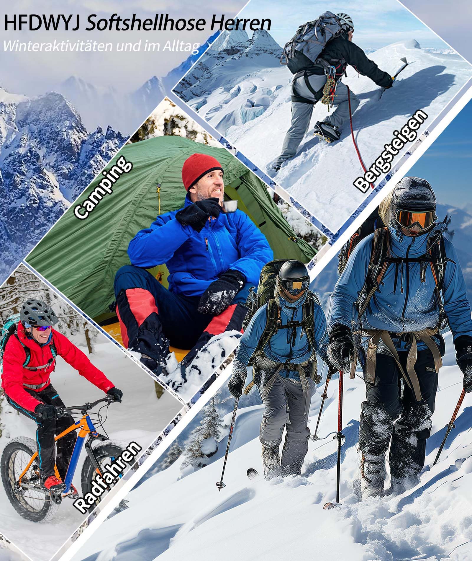 Pantalon Ski Randonnee Homme Imperméable Pantalon de Travail Thermique Étanche Coupe-Vent Hiver Pantalon de Montagne Neige Escalade