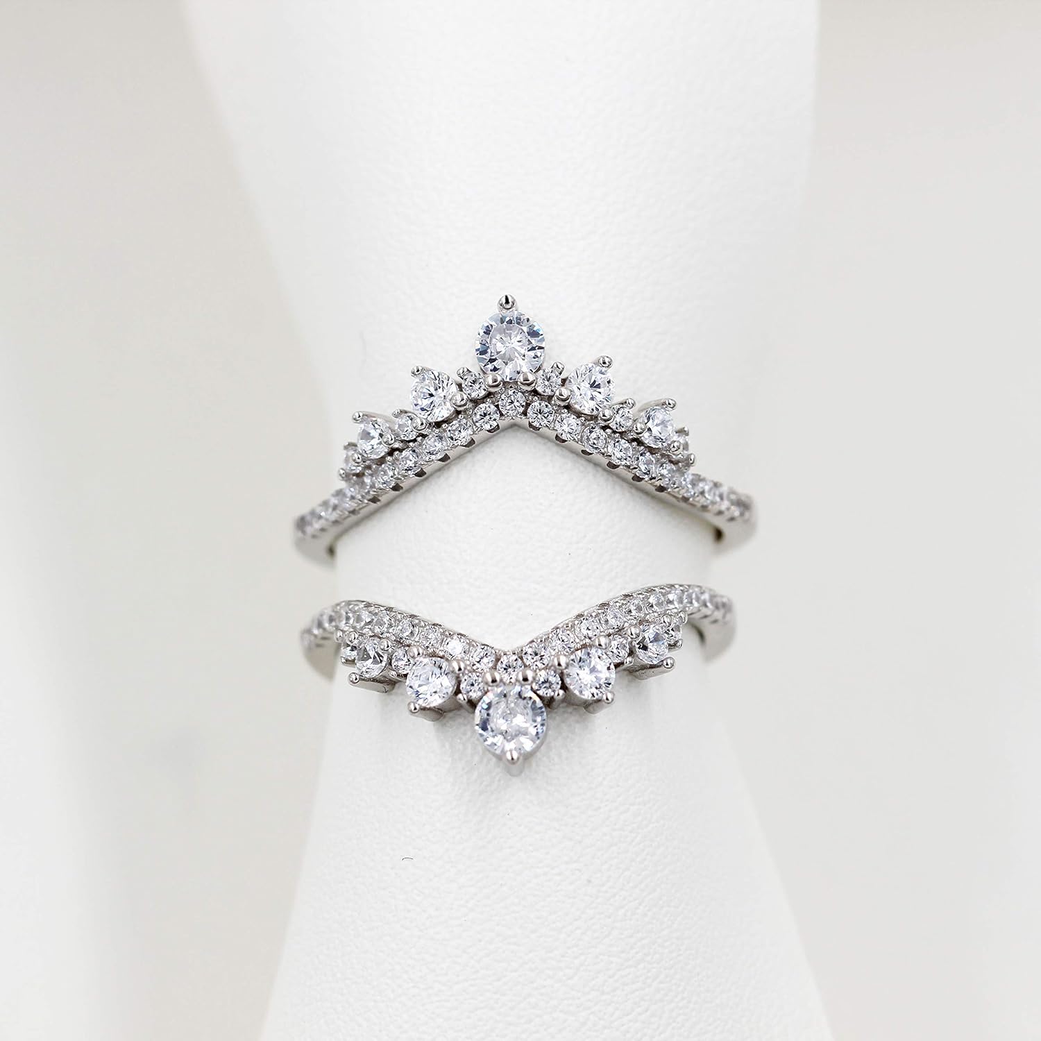 Uloveido 925 Sterling Silver Round CZ Crown Wedding Engagement Ring Guard Enhancer 2pcs V-shape Stack Rings Set Y1027 - Image 5
