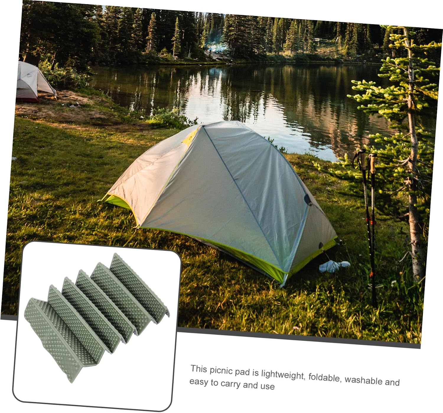 Water-Resistant Foldable Camping Pad Lightweight Outdoor Sleeping Mat Portable Picnic Seat Cushion for Hiking and Travel Green Aluminum Foil Coated Mat