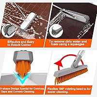 Vista 5 de Cepillo de Fregar Pisos de Servicio Pesado y Herramienta Limpiadora de Lechada con Mango Largo, Cepillo de Cubierta con Cerdas Rígidas, Fregador