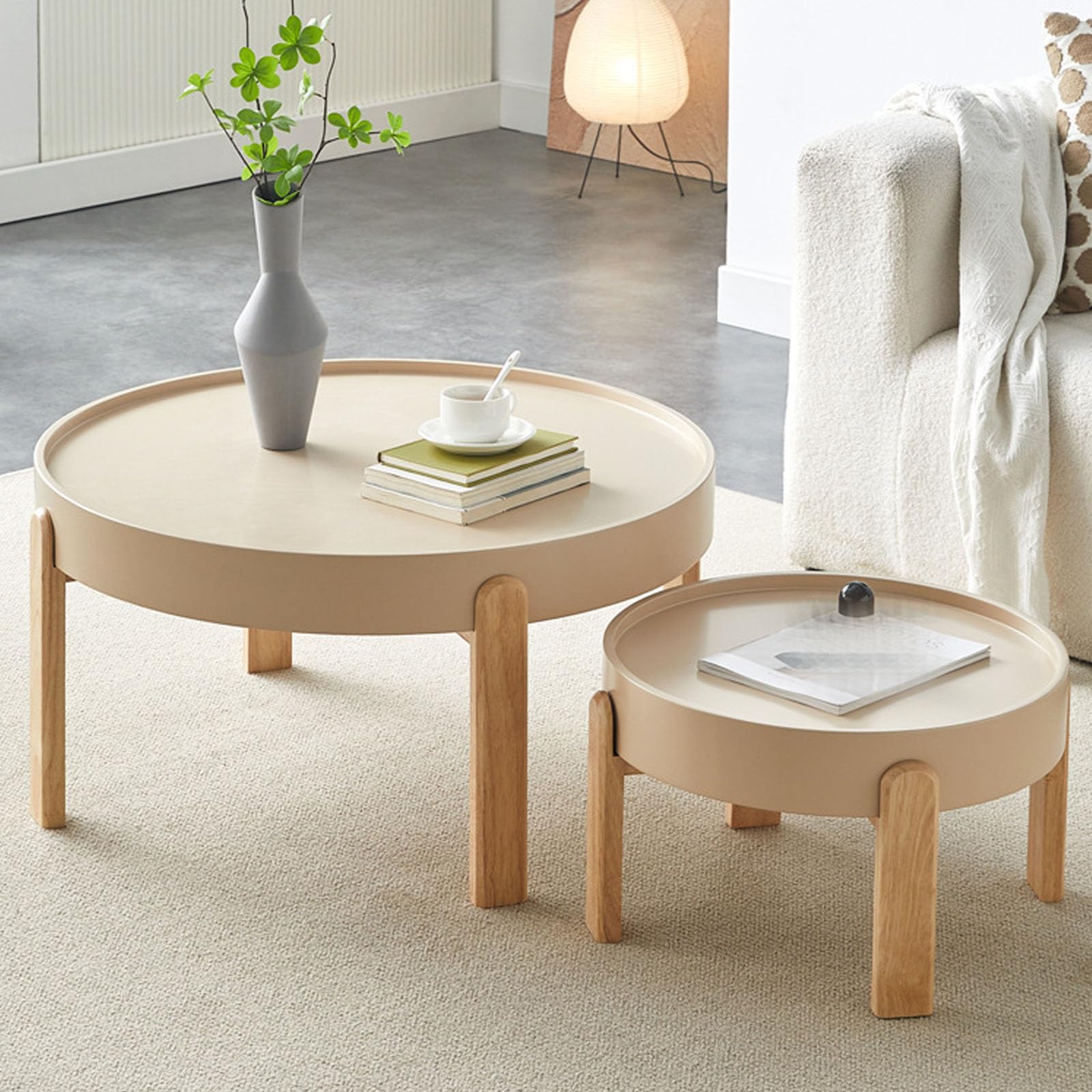 Table basse ronde en bois massif gigogne lot de 2 pour salon chic