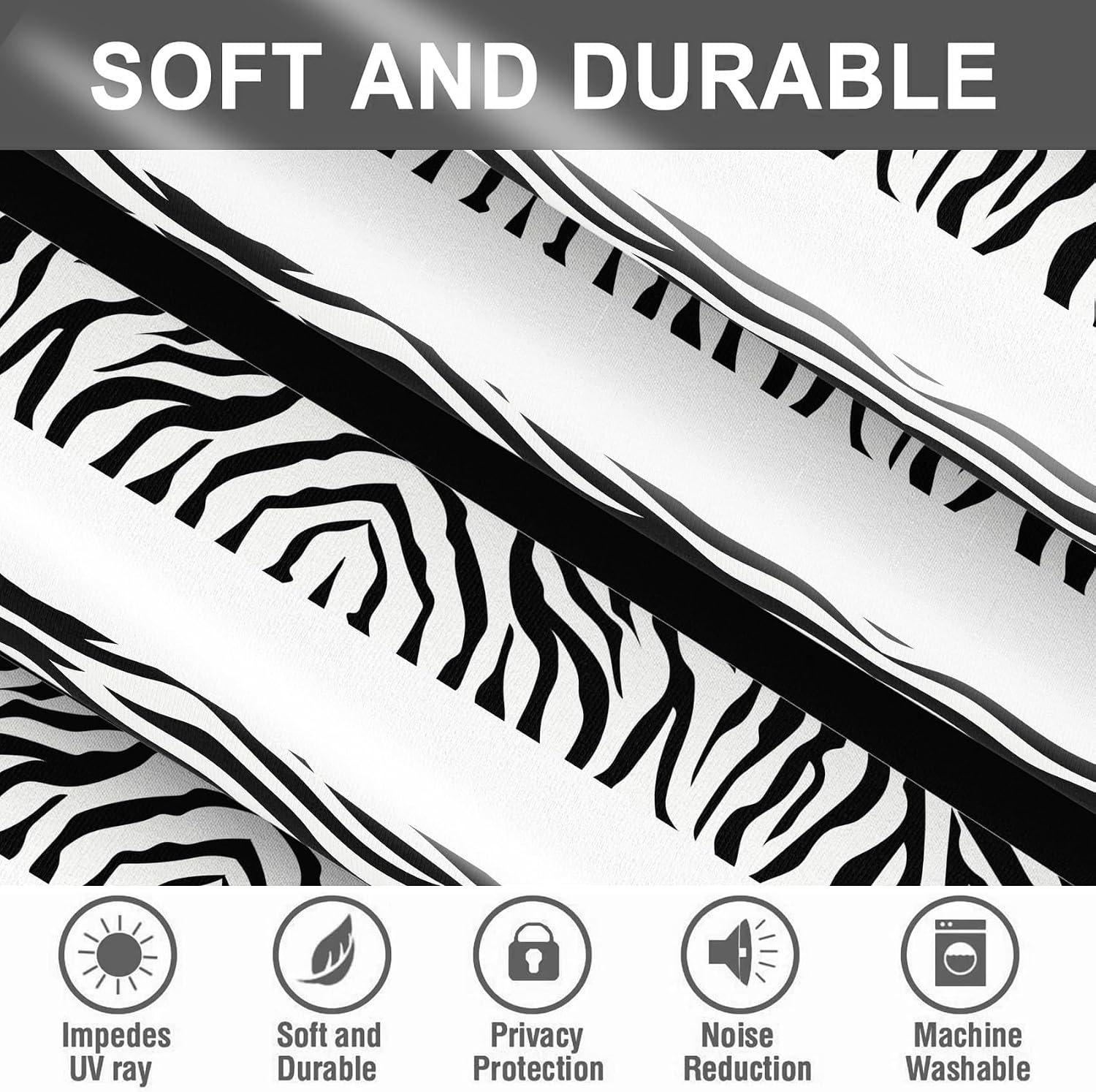 Animal Print Curtains Black and White Cheetah Zebra Giraffe Leopard Print Striped Blackout Curtain for Bedroom Living Room Grommet Window Drapes 2 Panels, 42x84 Inch