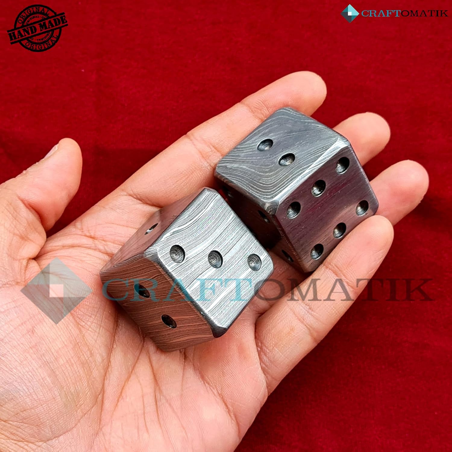 Damask D6 Dice | Handmade Casino Dice | Damask Steel Casino Dice | 35 mm 6-Sided | Decorative Steel Cube