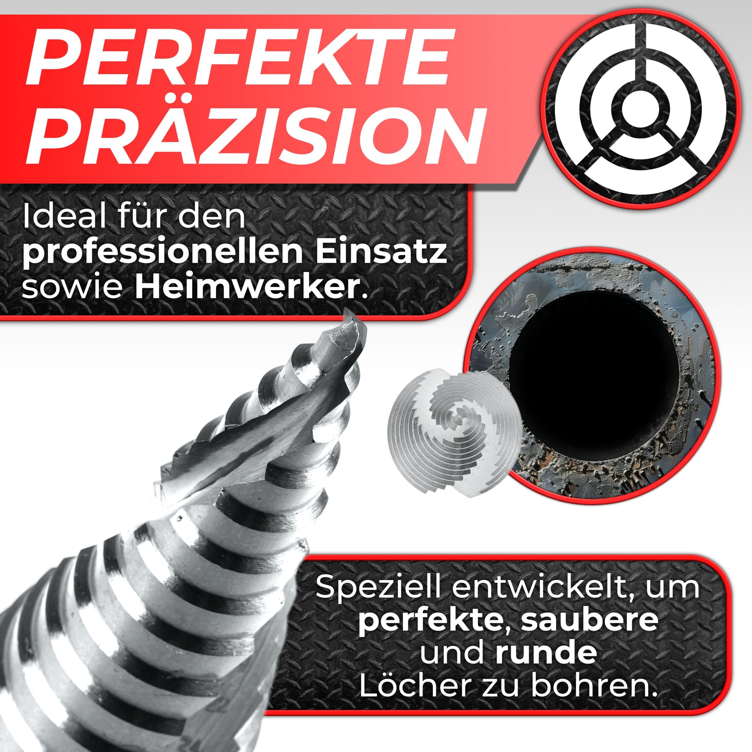 Woltersberger® HSS Stufenbohrer con albero da 10mm | Trapano conico Ø 4-32mm a spirale | HSS Stufenbohrer con 15 livelli adatto per molti portapunta | Ideale per metallo, legno, alluminio, ottone