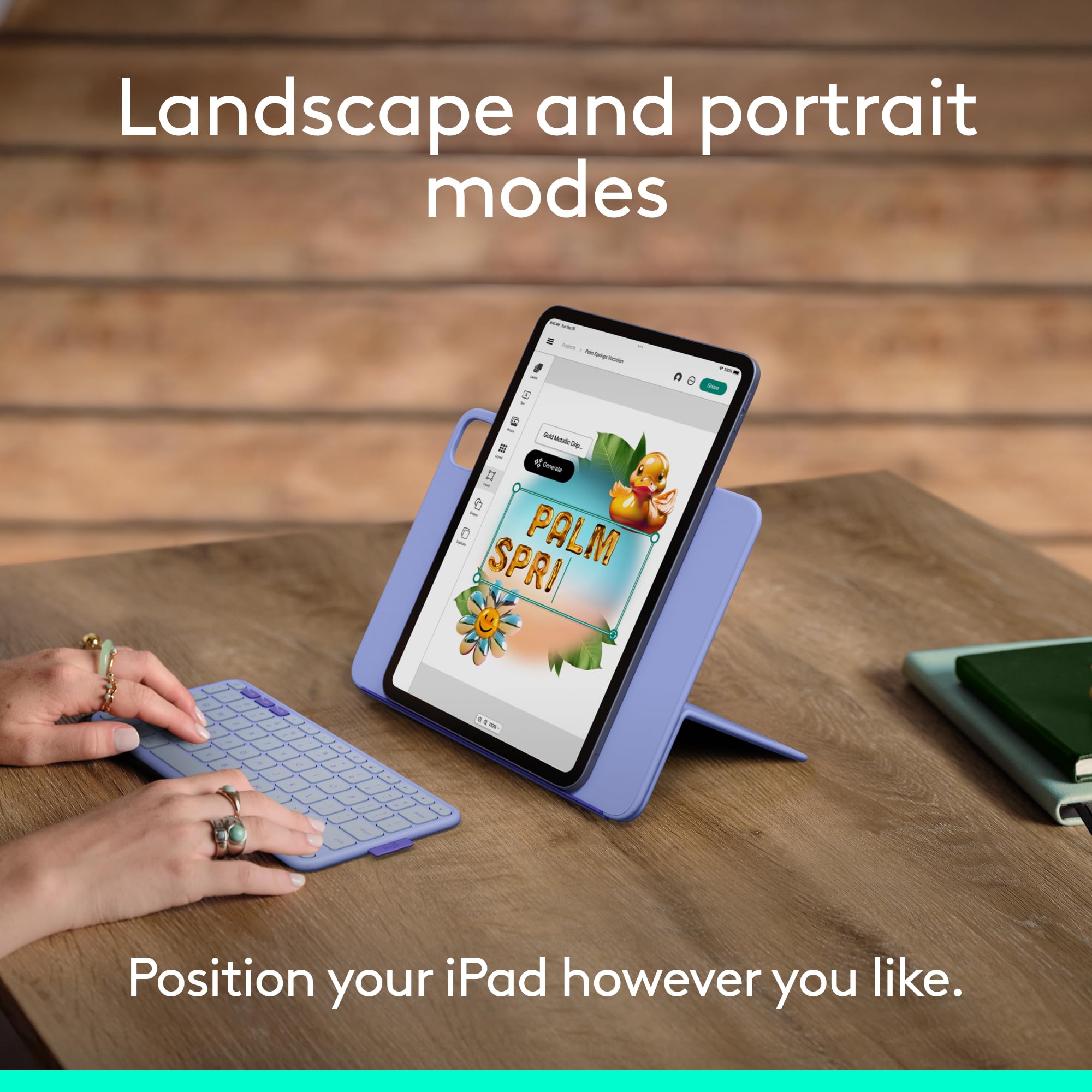 Logitech Flip Folio, Keyboard Case for iPad Pro 11-inch (M4 & M5) & iPad Air 11-inch (M2 & M3)(5th Gen - 2024) - Protective & Stowable Bluetooth Keyboard Case, Multi-Device - Lilac