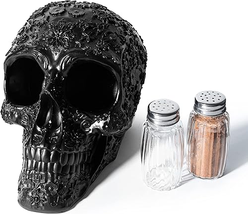 Miniatura 3 de Juego de salero y pimentero de calavera, decoraciones de cocina, soporte para especias de cocina, malvado humano, medieval, poliresina, calavera,