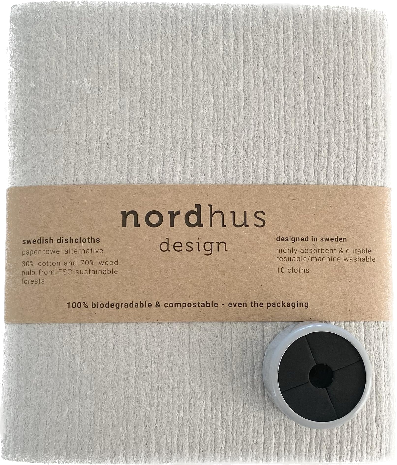 Nordhus Design Swedish Dishcloths, Grey 10-Pack, Reusable, Washable Cellulose Cotton Kitchen Cloths - Replace Paper Towels, Wipes, Sponges, Dish Rags[Amazon-developed Certification] Compact by Design