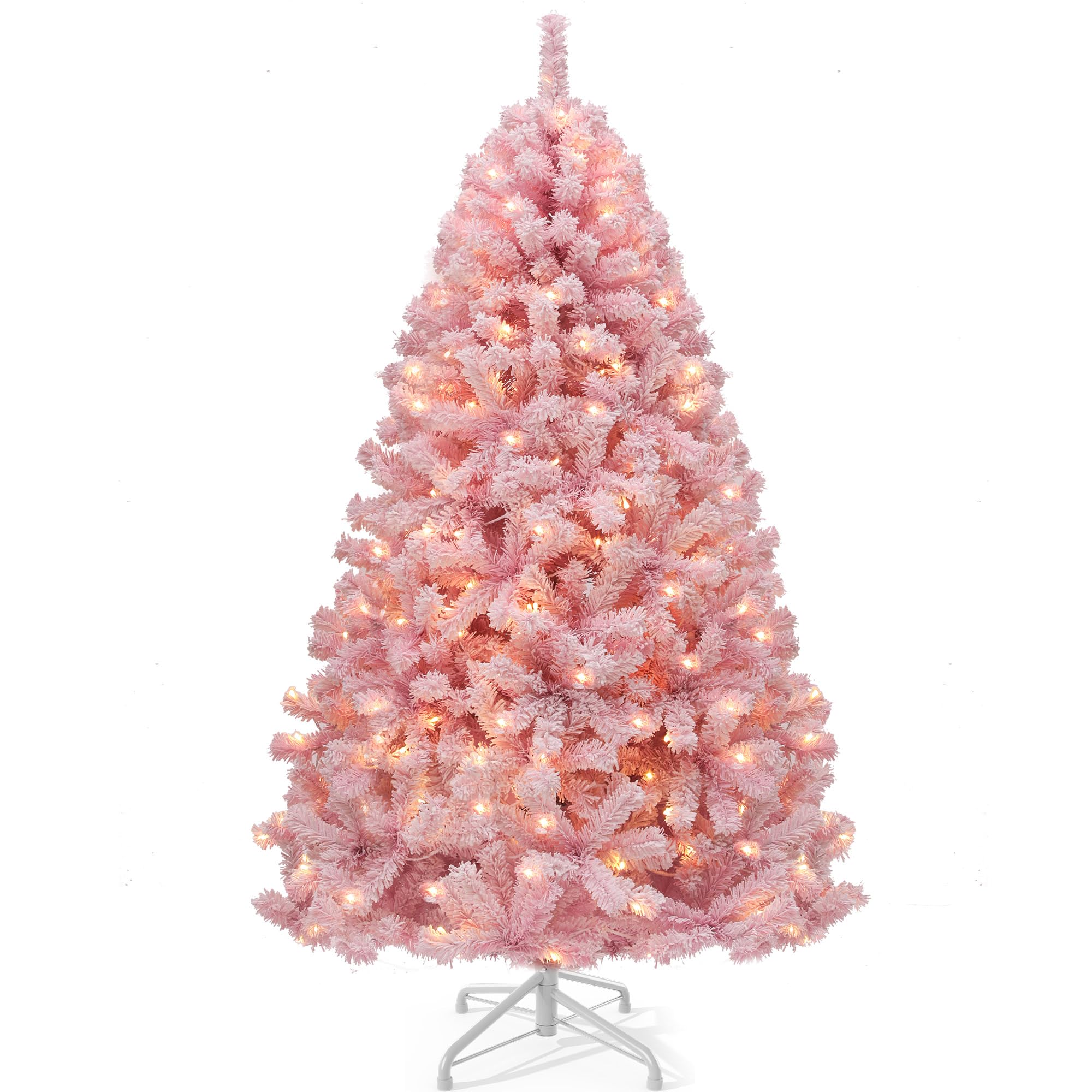 GOOBED 4.5ft Prelit Pink Flocked Christmas Tree w/ 200 Warm White Lights