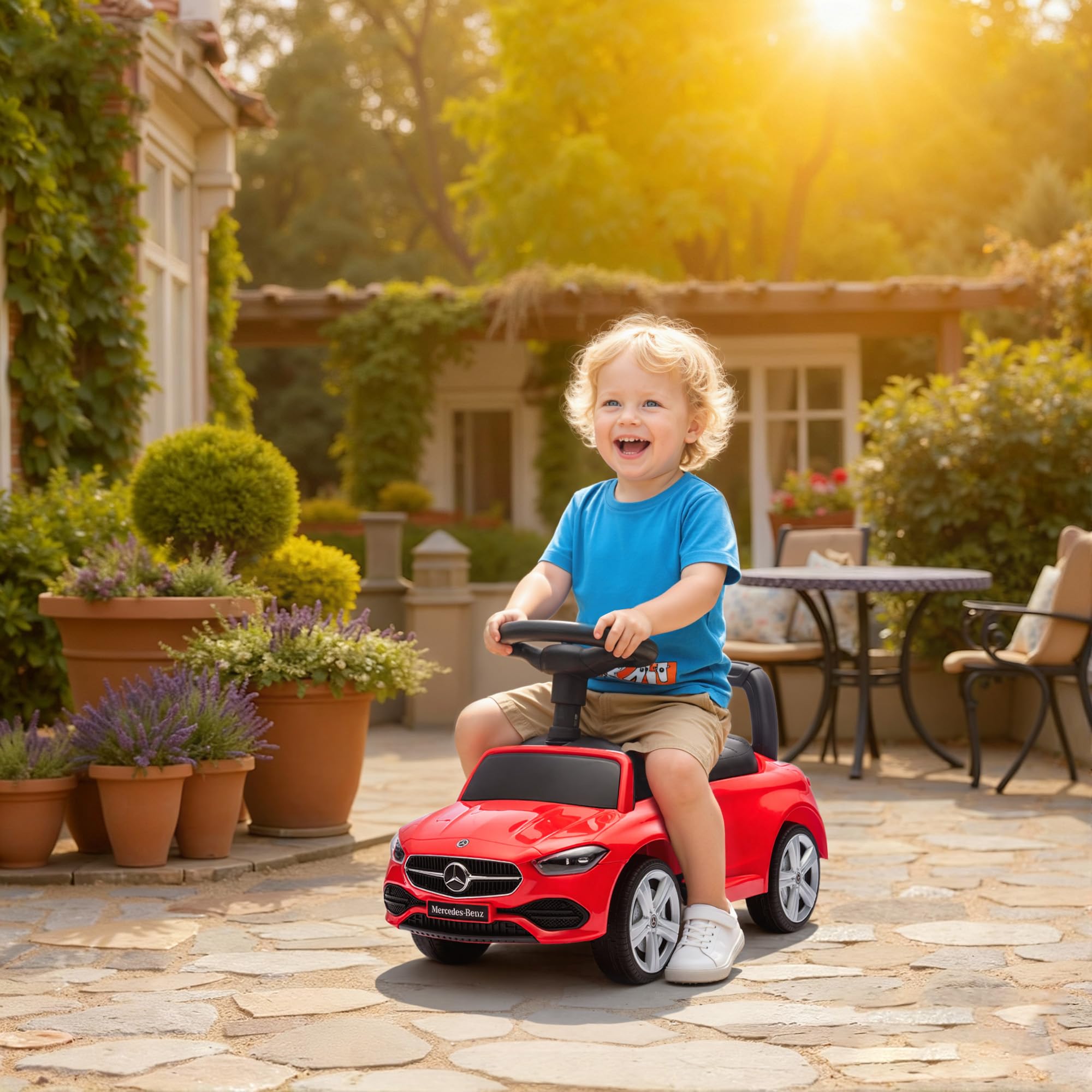 AIYAPLAY Portabebés Mercedes-Benz con Licencia, portabebés 2 en 1 con asa extraíble, pasamanos, Espacio para Guardar Cosas, claxon y Volante, para niños de 18 a 36 Meses, Rojo