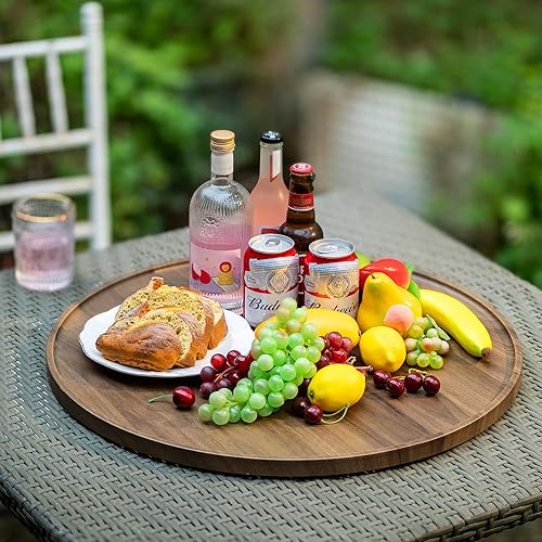 Miniatura 5 de Bandeja otomana extra grande bandejas redondas de madera Hanobe de 22 pulgadas, bandeja decorativa contemporánea para mesa de café, plato grande,