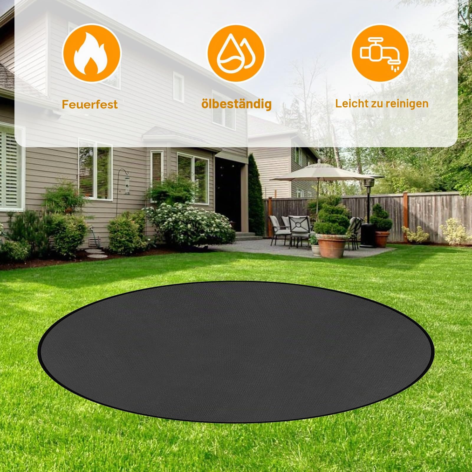 Rund Feuerfeste Unterlage 97cm, Feuerfeste Matte, Feuerschutzmatte für Tischkamin, 3 Schicht Feuerschale Matte Außenbereich Hitzeschutzmatte Grillmatte Bodenschutz für Grills, Camping, Kamin