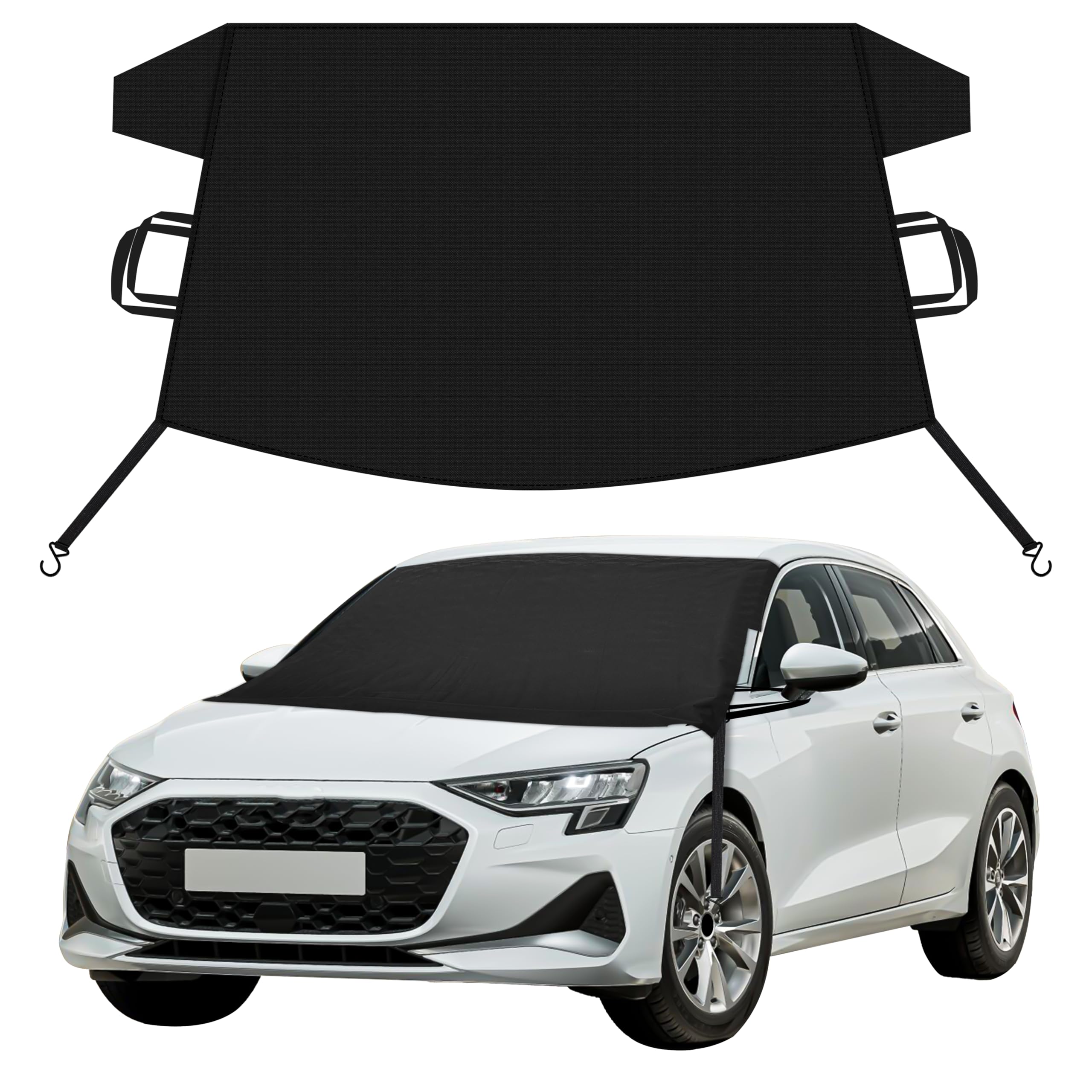 EcoNour Car Snow Cover Compatible for Audi A3 A4 A5 A6 | Windshield Cover for Ice and Snow with S-Hook Straps | Heavy-Duty 600D Oxford Winter Car Cover, Waterproof &amp; Anti-Slip