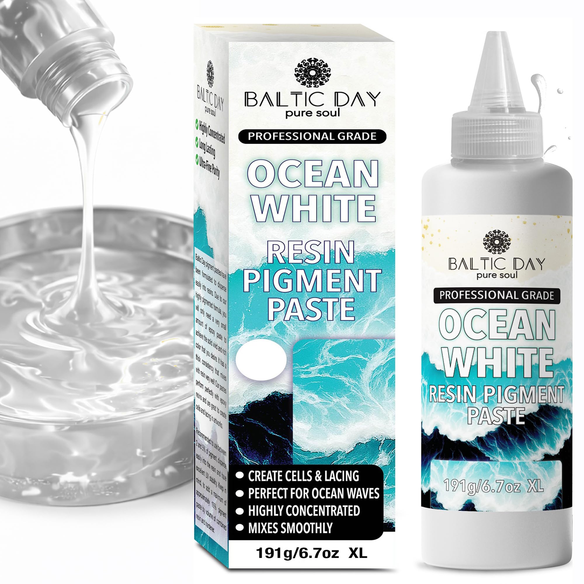 BALTIC DAY White Epoxy Resin Pigment Paste 6.7oz (191g) – Highly Concentrated Metallic Blue Resin Colorant for Resin Art, River Tables, Casting, Coatings & Wood Epoxy