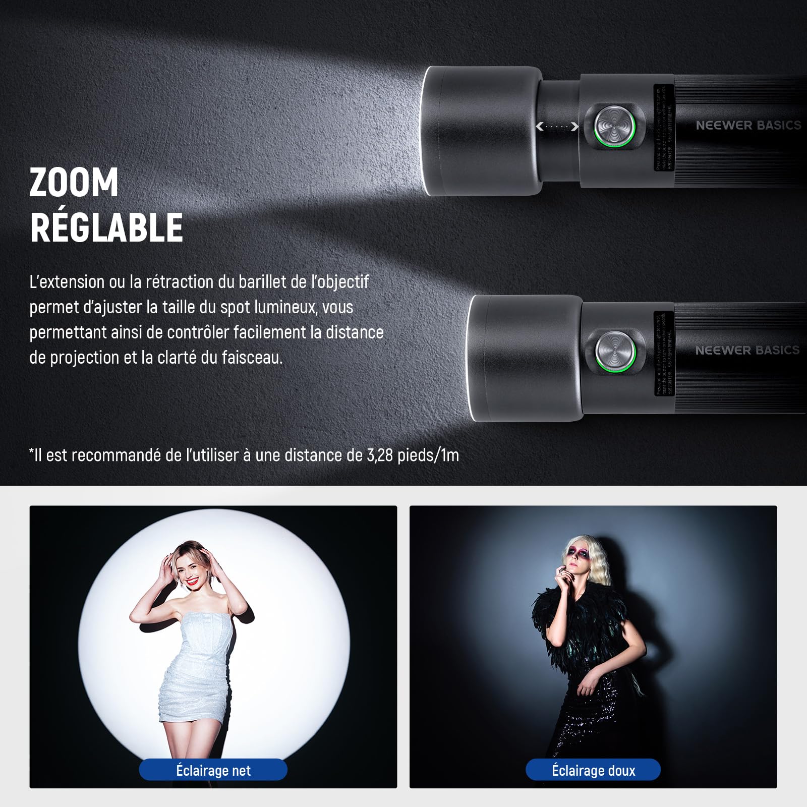 NEEWER Basics Lampe Torche LED Portable RGB, 4 Colors/20 GOBO Filtres/CRI95+/7500mAh, 10W 6300K Projecteur Vidéo LED, éclairage d'Ambiance en Alum, Coucher de Soleil pour Studio Enregistrement, FL10