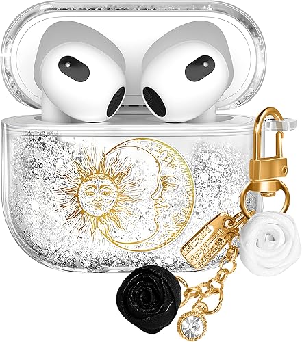 Miniatura 7 de Funda para Airpods de 3 generación para mujer, bonita funda Kawaii estética para niñas, estuche protector de llavero femenino con purpurina líquida