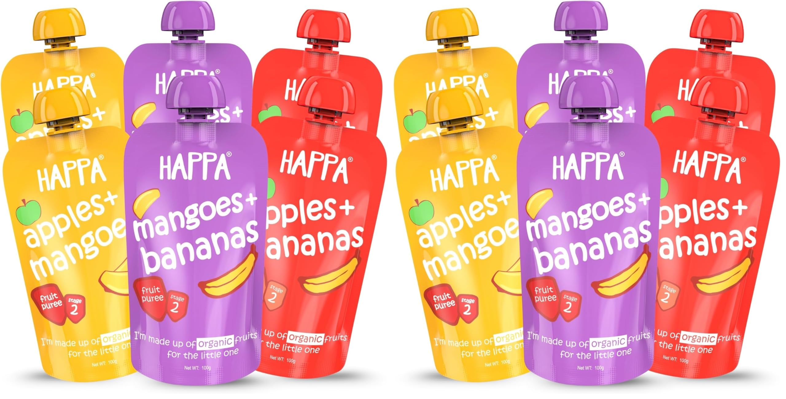 Happa Organic Baby Food Puree | 100% Fruits | No Added Sugar, No Milk Powder, No Preservatives | Stage 2 (6 Months+) | Ready to Eat | Free from Common Allergens | Pack of 12 (100g Each)-image-25