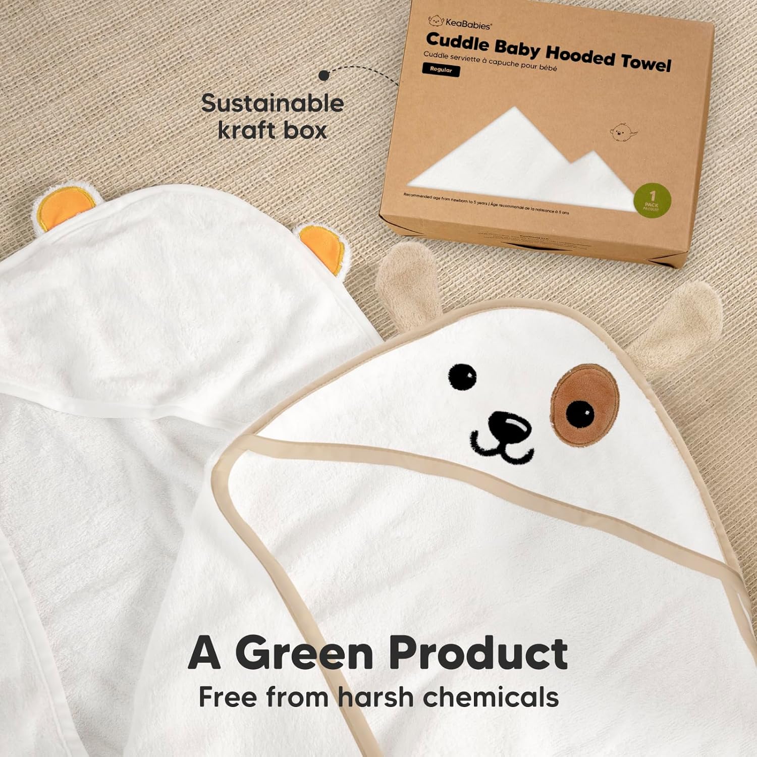 KeaBabies Hooded Baby Towel for Newborn - Viscose Derived from Bamboo Large Baby Bath Towels with Hood for Boys, Girls, Toddler, Extra Absorbent & Soft Newborn Bath Essentials (Dog, Regular) - Image 8