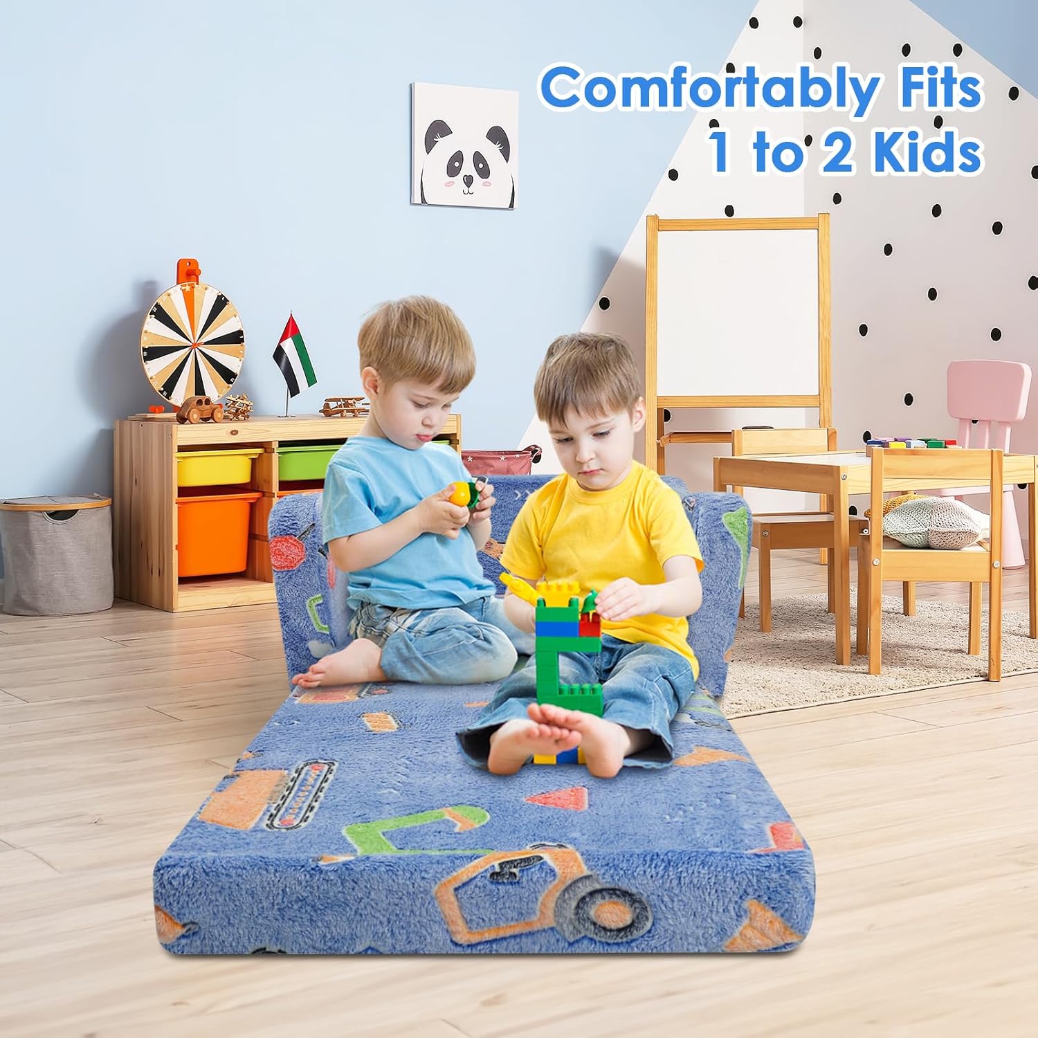 Kids Couch Toddler Sofa Chairs Comfy 2 in 1 Glow in The Dark Foldable Kids Sofa Lounger with Pocket and Blanket, Convertible Chair Bed for Girls Boys at Bedroom Playroom