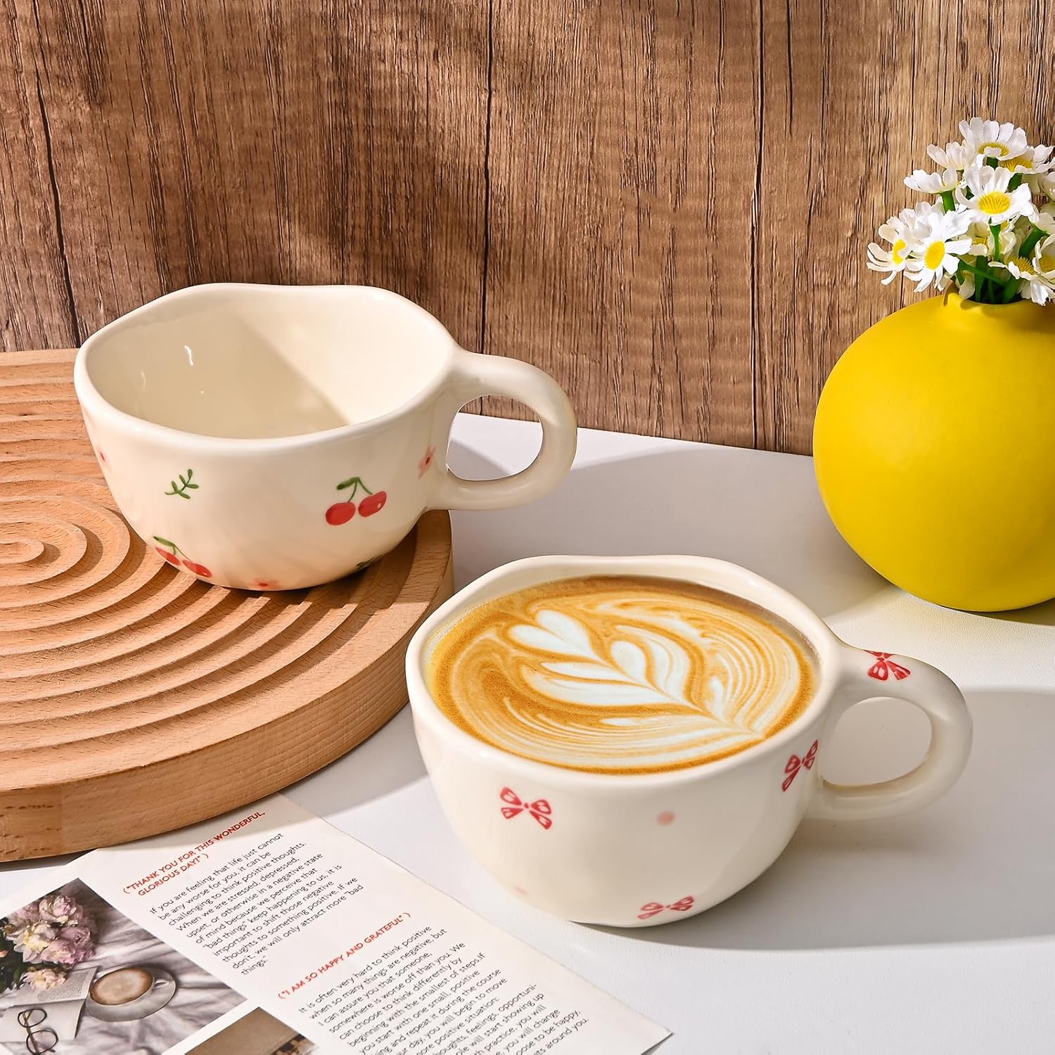 Koythin Ceramic Coffee Mug, Handmade Hot Chocolate Mugs, Cute Cup for Girl Women, Aesthetic Tea Milk Cup with Handle, 8.5 oz/250 ml for Latte, Cocoa, Office, Home (Cute Bow) - Image 9