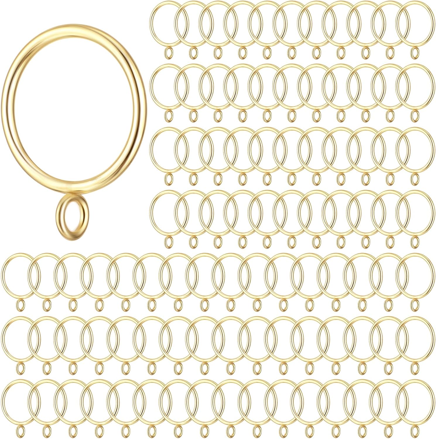 Maitys 100 Pcs Metal Curtain Rings with Eyelet 1.5-inch Inner Diameter Eyelet Curtain Rings for Drapery Clips Hooks for Sliding Window Bathroom Door Shower Rod (Gold)