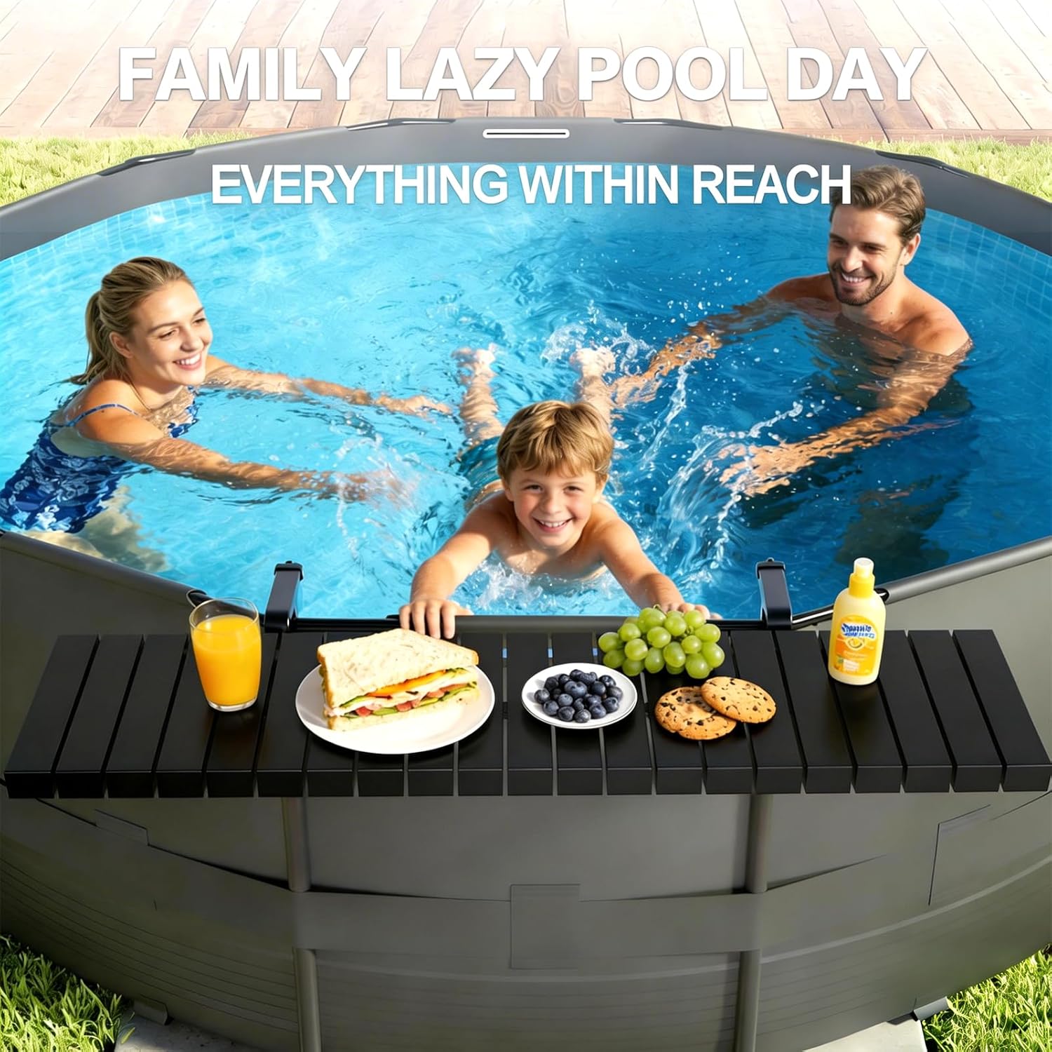 Poolside Bar Table for Above Ground Pool, 49.4x9.6 Outdoor Hanging Swim-Up Table, Holds 110 lbs, Weather-Resistant Easy-Clean, Fits Round/Oval Pools Swimming Pool Accessories, Black