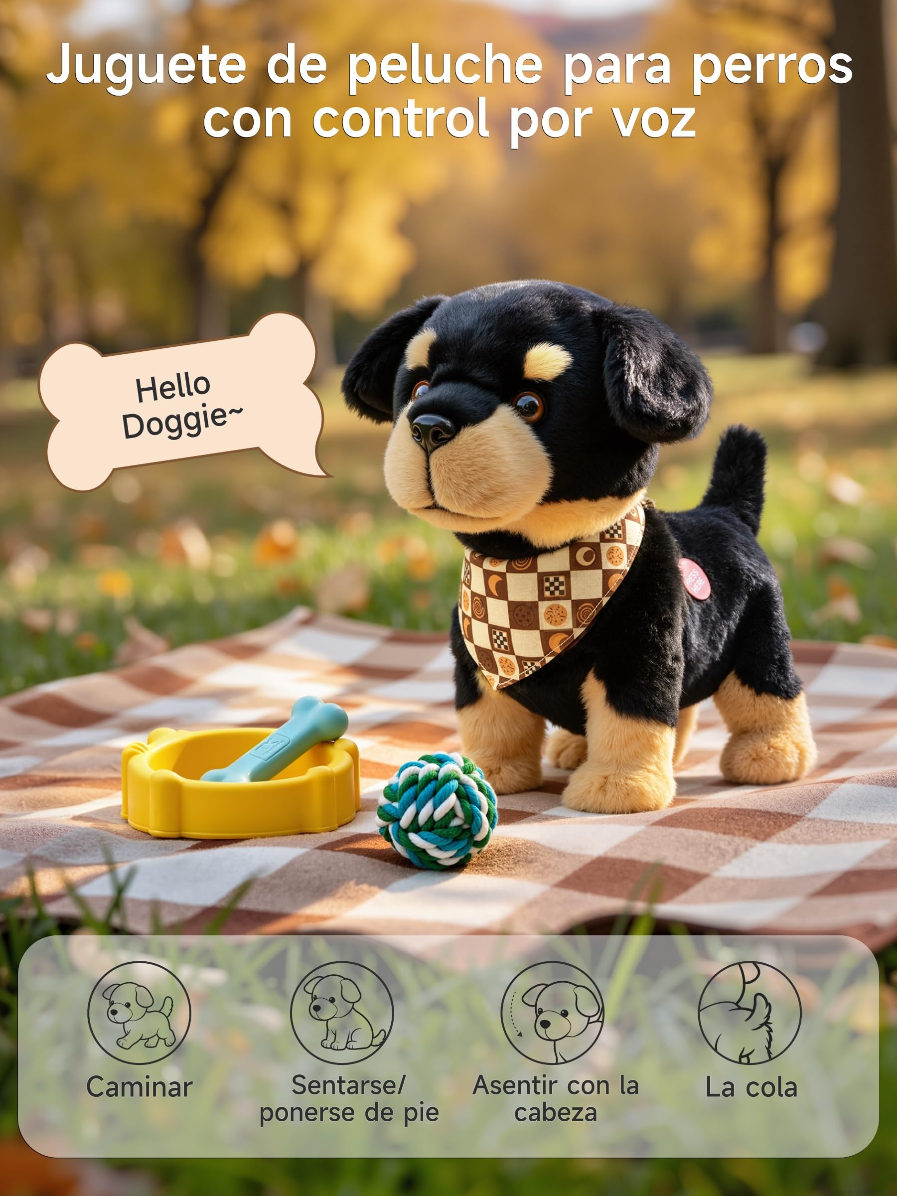OR OR TU Perro Juguete Que Anda y Ladra y Lame con Control por Voz | Rottweiler, Canta, Ladra, Camina y se Sienta; Material Hipoalergénico; para Niños a partir de 2 Años, Regalo