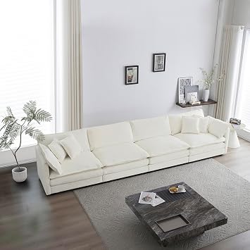 Oversized Cloud Couch with 25.52" Deep Seat, Comfy Chenille Loveseat Sofa Modern Modular Sectional Couches Set Furniture Sets Living Room Bedroom juego de muebles de sala White, 4 Seater Couch