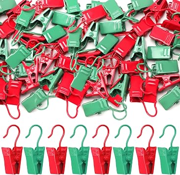 JANYUN 30Pcs Christmas Curtain Clips with Hooks Red Green
