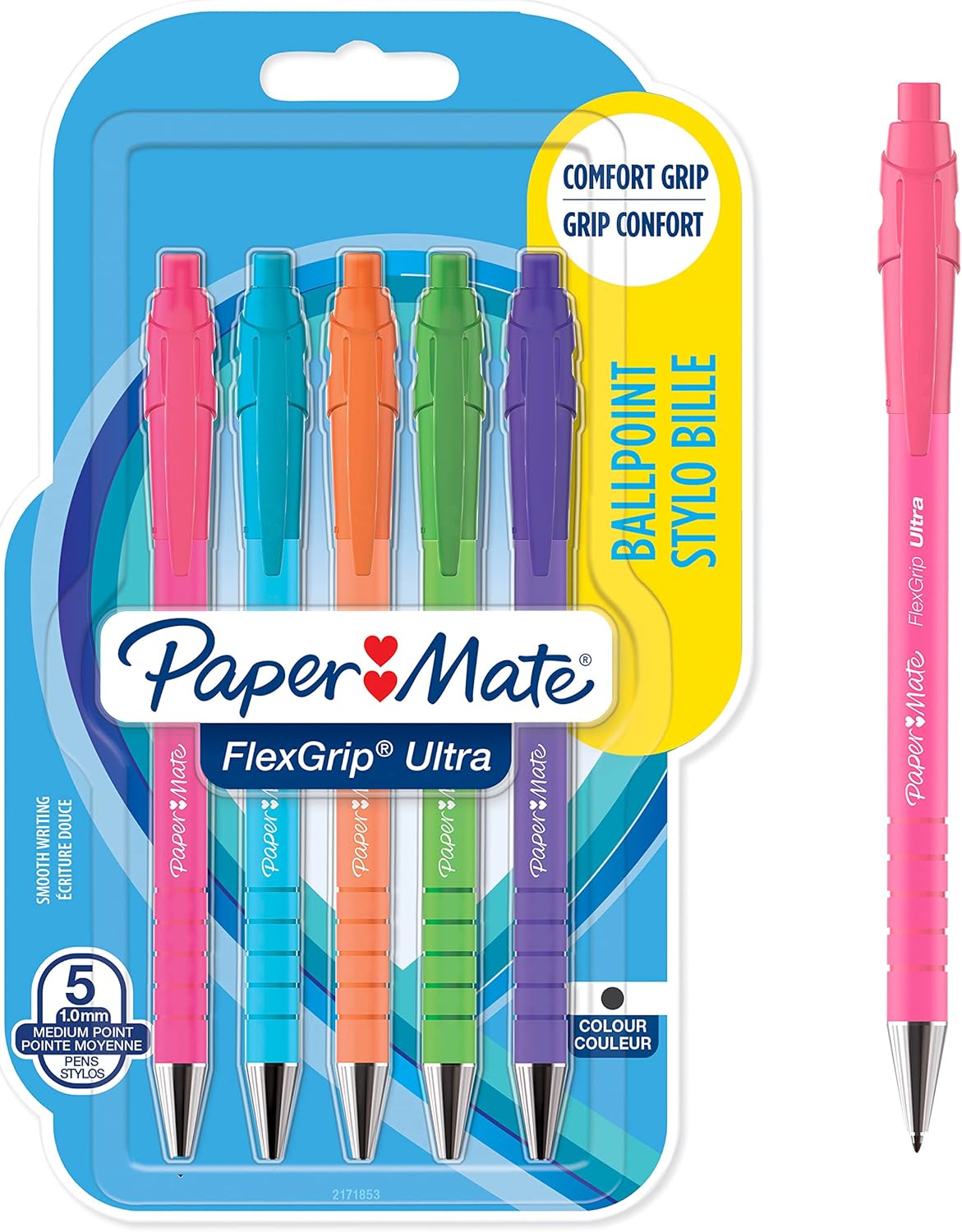 Paper Mate Flexgrip Ultra Retro Ballpoint Pens | Medium Point (1.0mm) | Blue Ink | Retro Barrels | 5 Count
