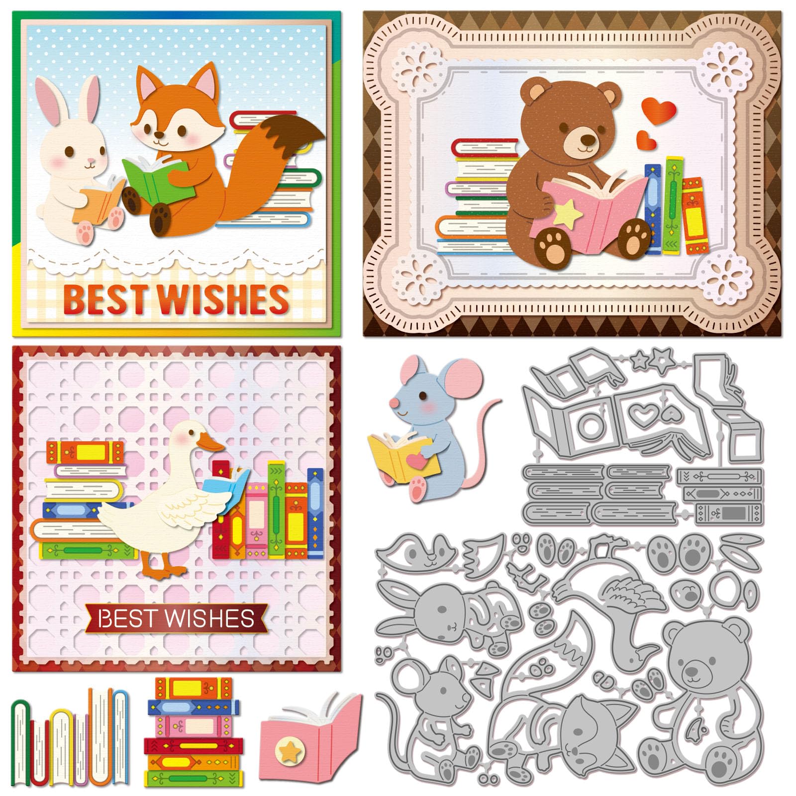 GLOBLELAND Reading Animals Cutting Dies Books Bear Rabbit Die Cuts — image 1