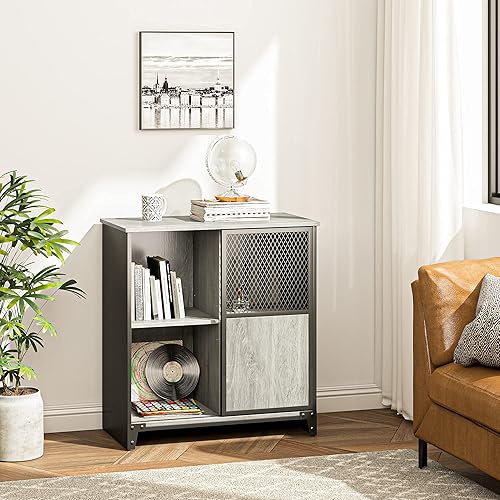Bestier Mini Home Bar Cabinet,Sliding Barn Door Liquor Cabinet Credenza,vietti Wine Buffet Modern Sideboard Console,Small Kitchen Storage Cart& Adjustable Shelf Glass Rack