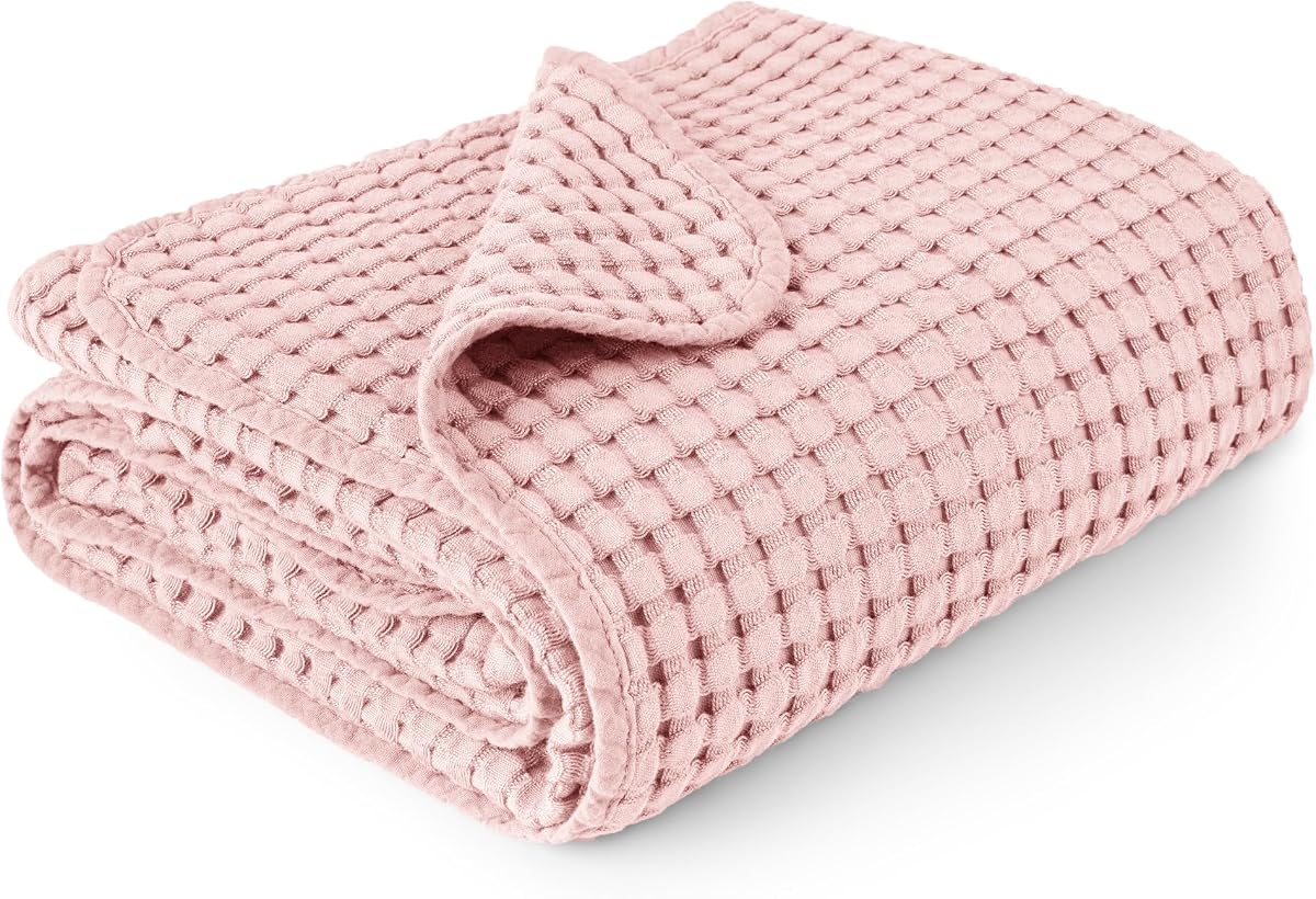 Manta de bebé tipo gofre para niños y niñas, manta suave para recién nacido | Waffle Knit, acogedora manta para cuna neutra para guardería, cochecito y cama infantil, lavable a máquina, 41" x 37" (rosa)