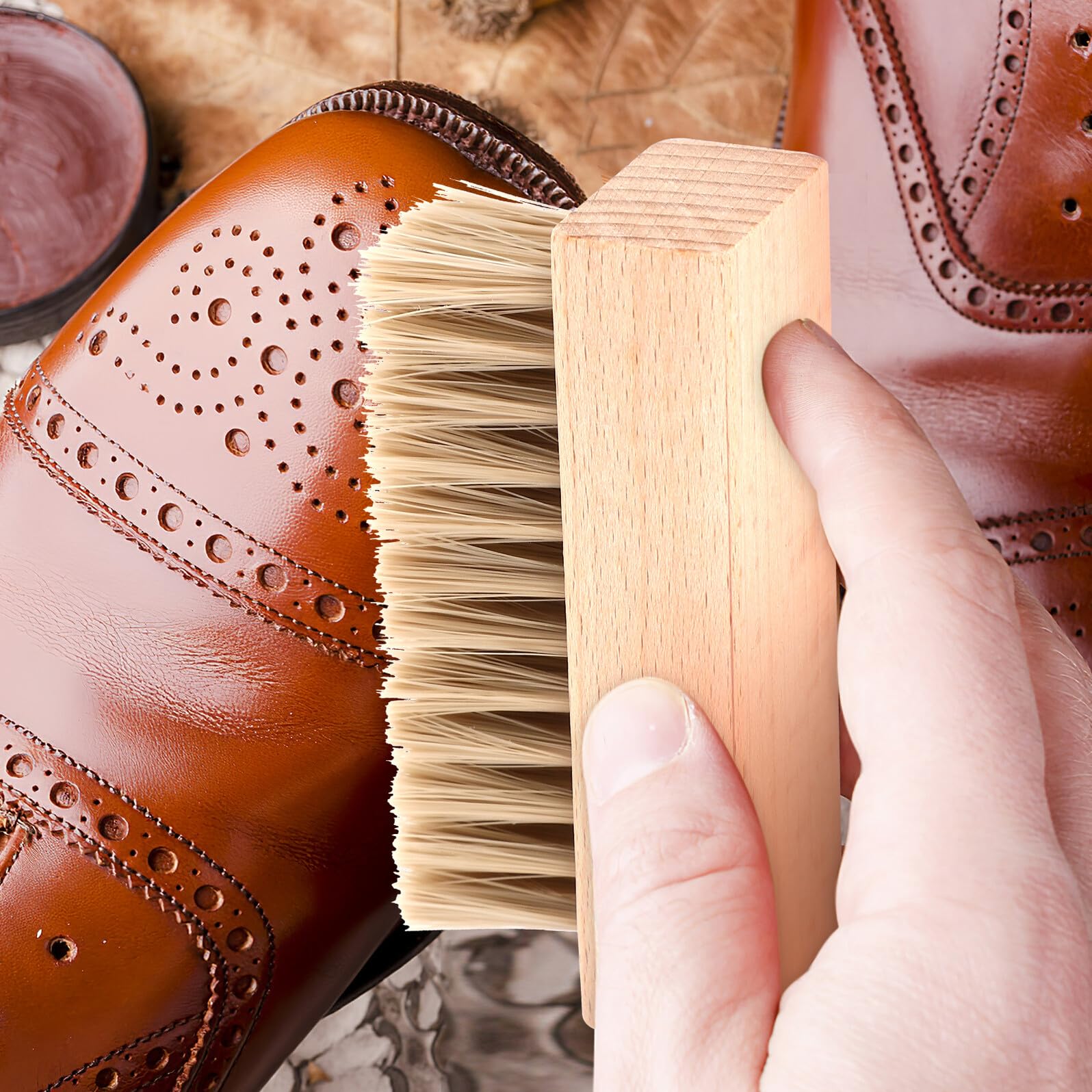 GLEAVI 10 Stück Schuhbürstenset mit Holzgriff und Premium Borsten zur Lederpflege Lederschuhbürste für Stiefel und Schuhcreme Schuhreinigungsbürste für Zuhause und Werkstatt