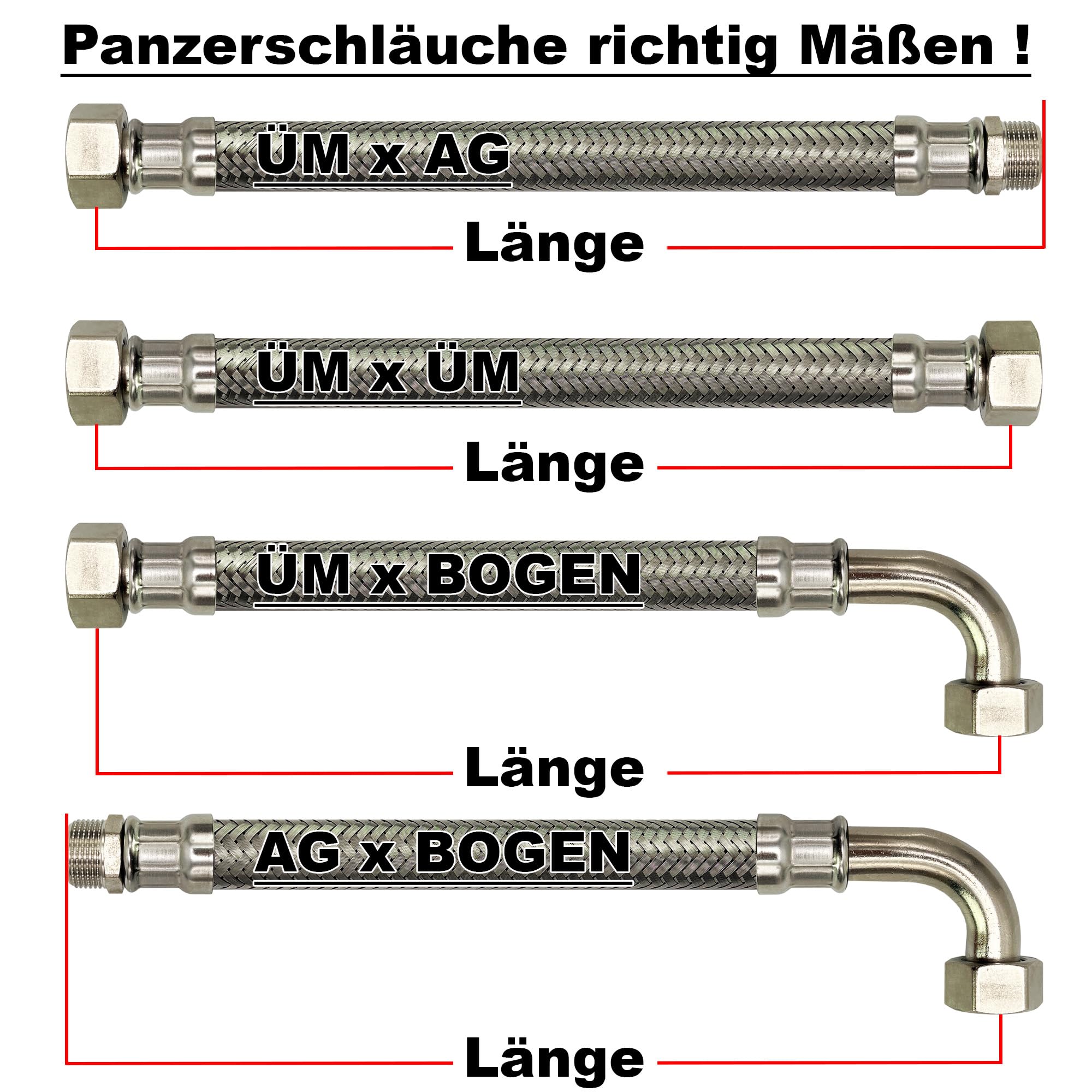 AWM Edelstahl Flexschlauch (DN8) 1/2 Zoll Panzerschlauch Anschlußschlauch Sanitär Hauswasserwerk Amaturen (1/2“ ÜM x 1/2“ ÜM, 400 cm)