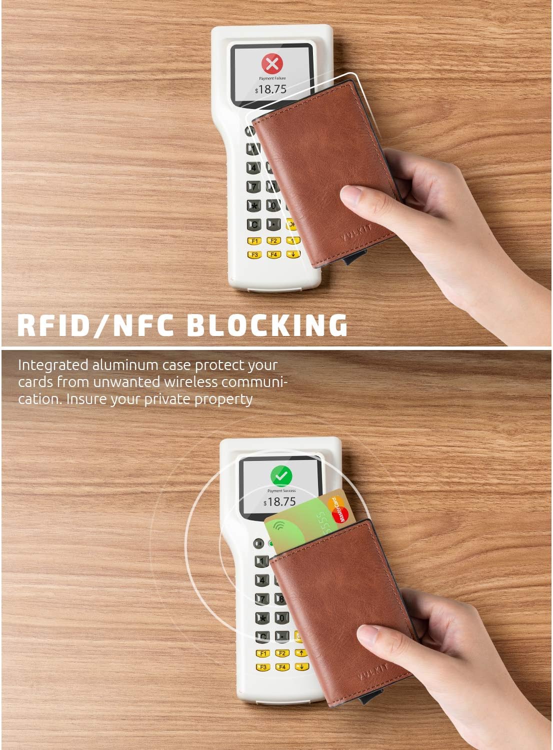 VULKIT Card Holder Pop Up Slim Wallet Leather RFID Blocking Card Case Up to 8 Credit Cards - Image 3