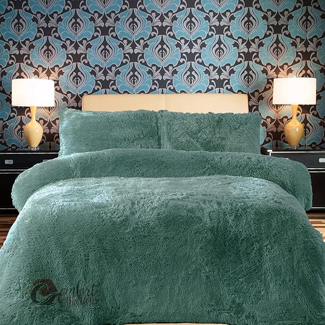 Comfort Collections Fleece Duvet Quilt Cover Teddy Bedding Set With Matching Pillowcase Warm and Cosy Teal Double 200cm x 200cm Approximate