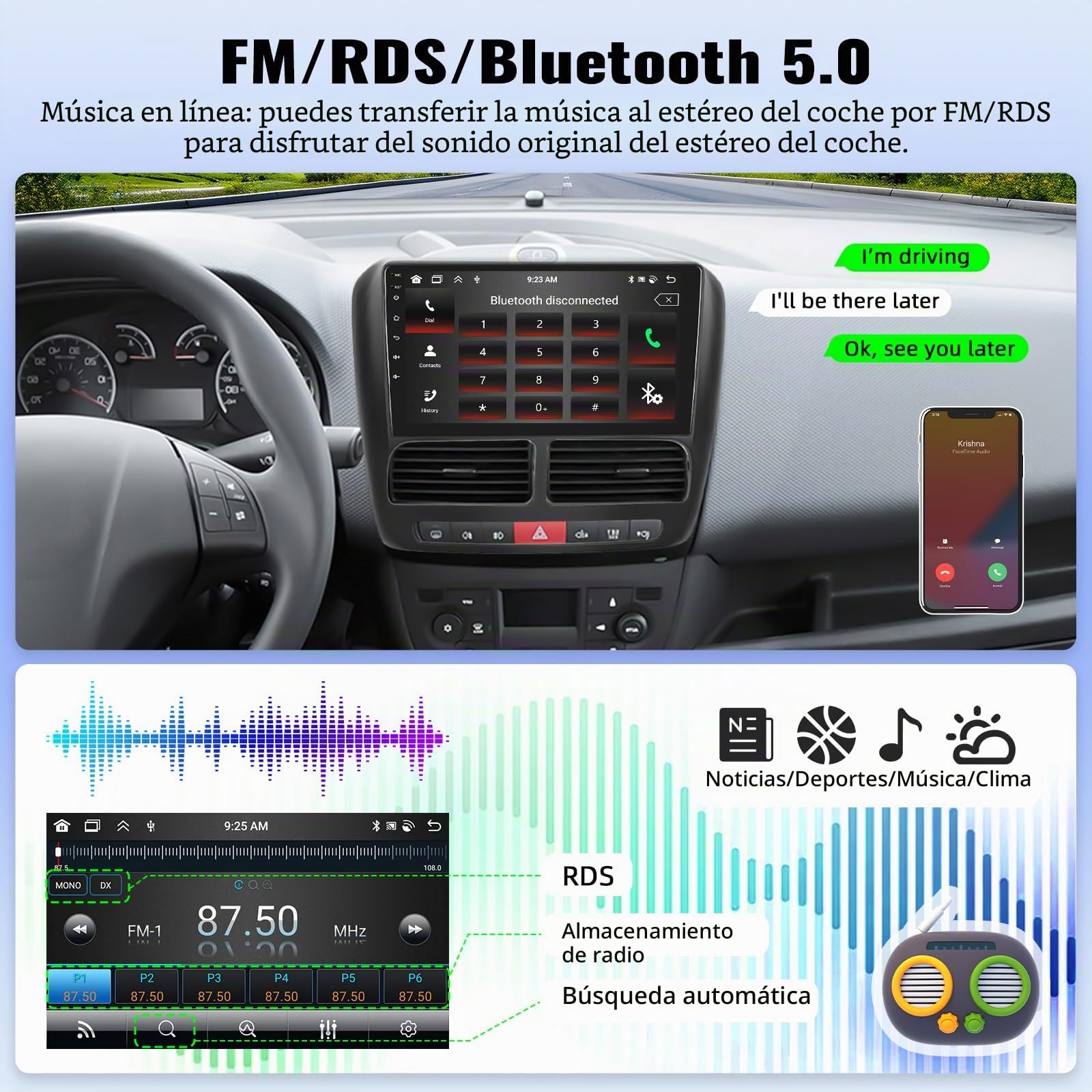 OiLiehu 6+128GB 8 Núcleos Android 13 2 DIN para Fiat Doblo 2010-2015/Opel Combo 2011-2018 CarPlay Android Auto Pantalla Radio Coche 9 Pulgadas Bluetooth GPS FM RDS WiFi SWC DSP/EQ