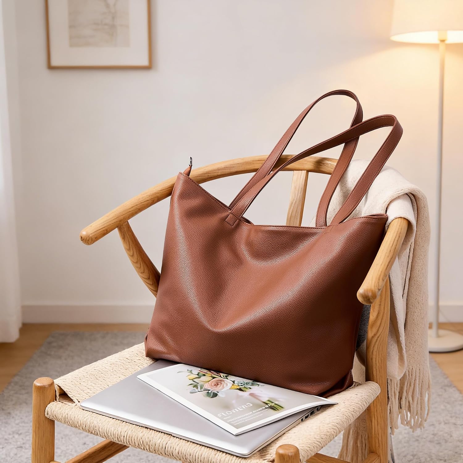 WLLWOO Soft Vegan Leather Tote Bag for Women Large Hobo Zipper Purse image 4