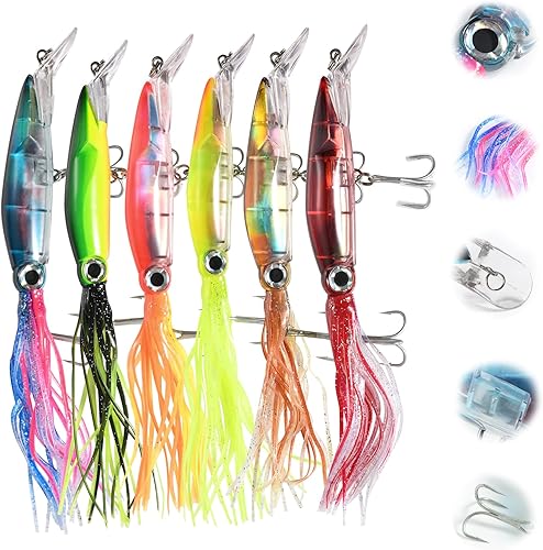 Miniatura 6 de Goture 2 señuelos de calamar de pesca, suave y luminoso, pulpo, pesca con anzuelo, plantilla de pulpo