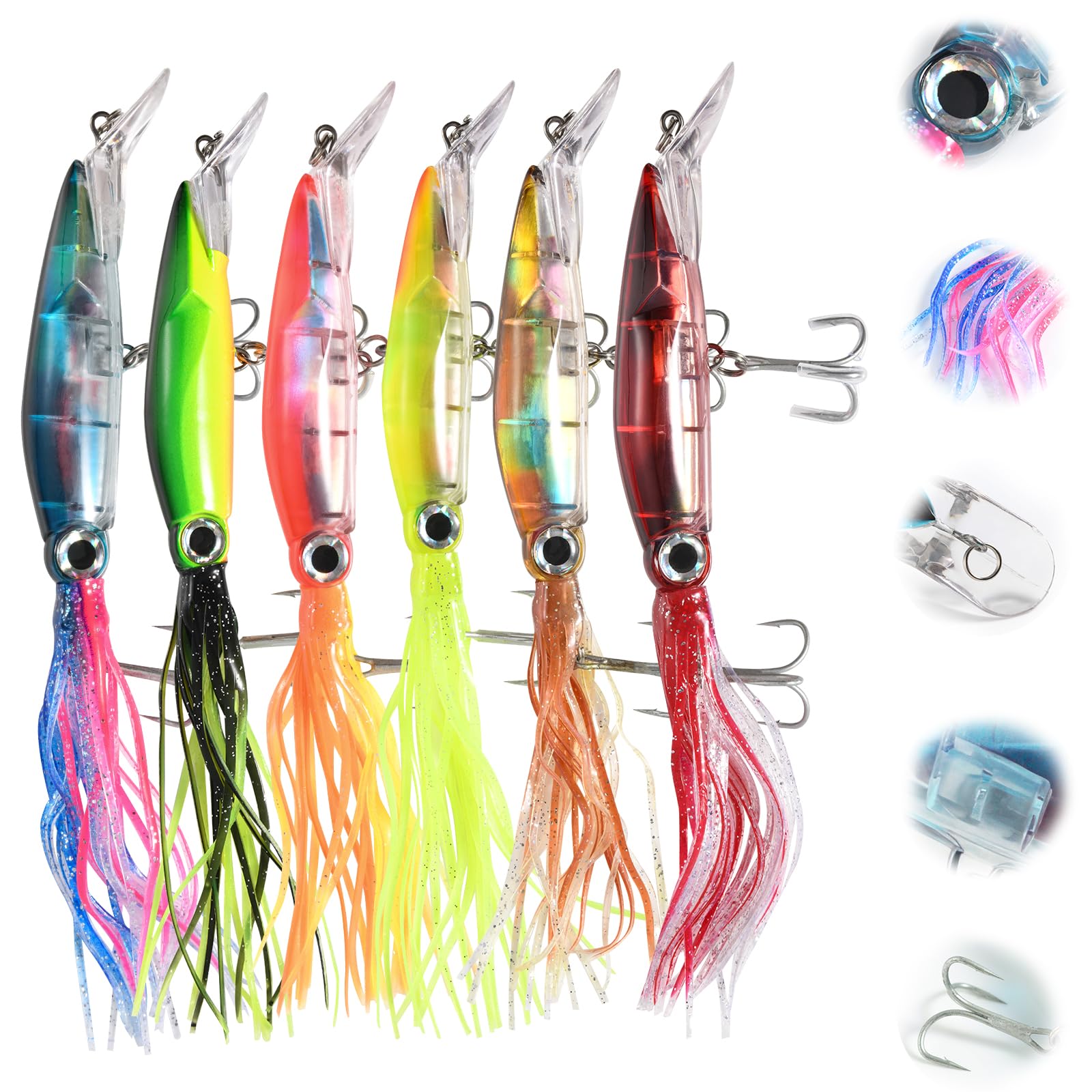 Goture 2pcs Fishing Squid Lures Soft Luminous Octopus Trolling Saltwater Bait with Hook Octopus Jig