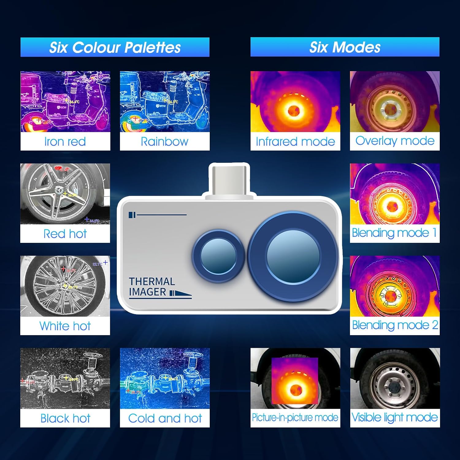 Dual-Spectrum Thermal Camera, Thermal Imaging with 640x480 Visible Light Resolution Thermal Imaging Camera for Android, Intelligent Analysis with APP Multifunctional Handheld Infrared Heat Camera