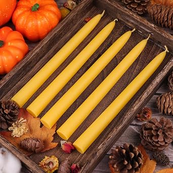 12Pcs Beeswax Taper Candles, 9'' Yellow Dripless & Smokeless Dinner Candles Long Burning Time,10H
