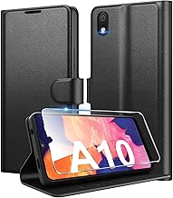 Case for Samsung Galaxy A10 Premium PU Leather Wallet Case Cover Card Protection Anti-Shock Flip Case with 1 Tempered Glass Black