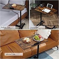 Vista 5 de ETHU Mesa de cama con elevador hidráulico, mesa de cama ajustable de altura de 27.1 a 34.2 pulgadas con ruedas bloqueables, mesa de grano de madera