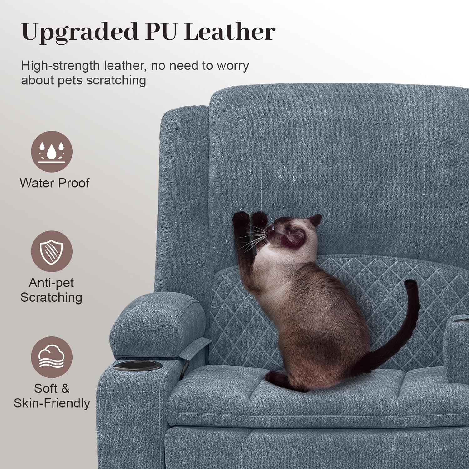 Yolsali Loveseat Recliner Sofa, Manual Reclining Loveseat with Removable Armrest, Dutch Velvet 2 Seater Couch for RV with 2-Tier Cushions, USB Charging Ports, Cup Holders - Blue